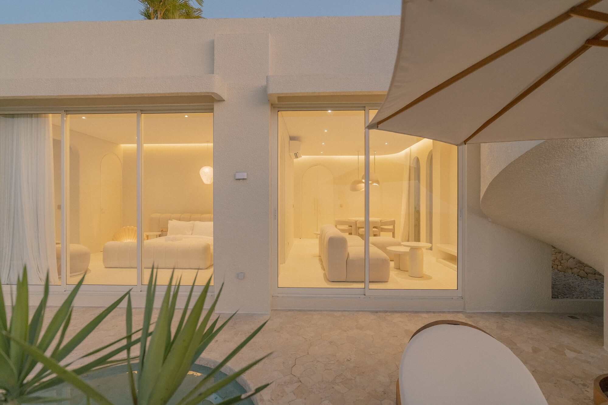 Golden hour lighting on luxury architecture